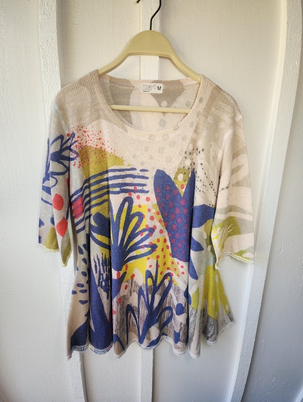 ATELIER 5 By Gozde Yilmaz Knit Multicolored Floral Tunic Lace Trim Size Medium